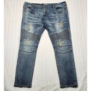 Embellish Men's Biker Jeans Size 44 Distressed Ripped Blue Denim Moto Pants